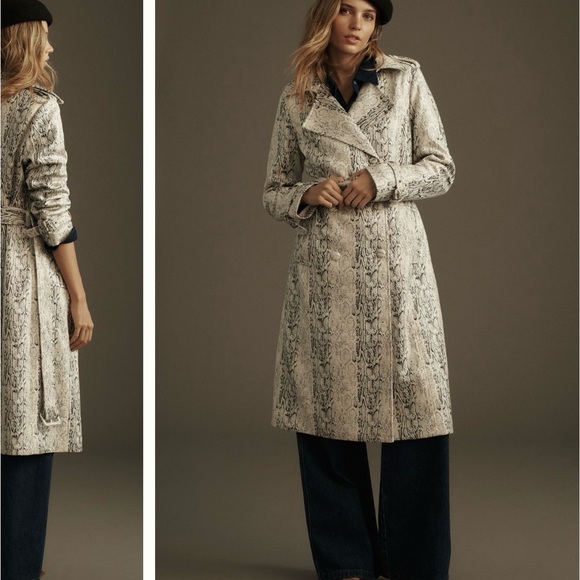 Anthropology Avec Les Filles snake print faux leather trench coat - Picture 2 of 16
